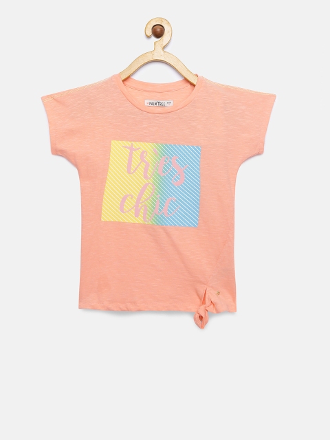 

Palm Tree Girls Peach-coloured Printed Top