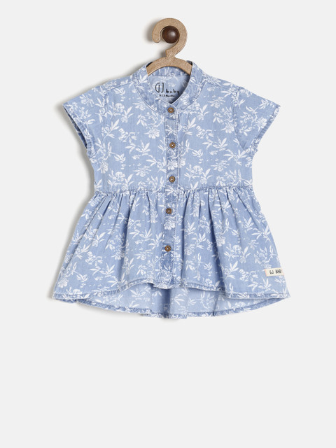 

Gini and Jony Girls Blue Printed Peplum Top