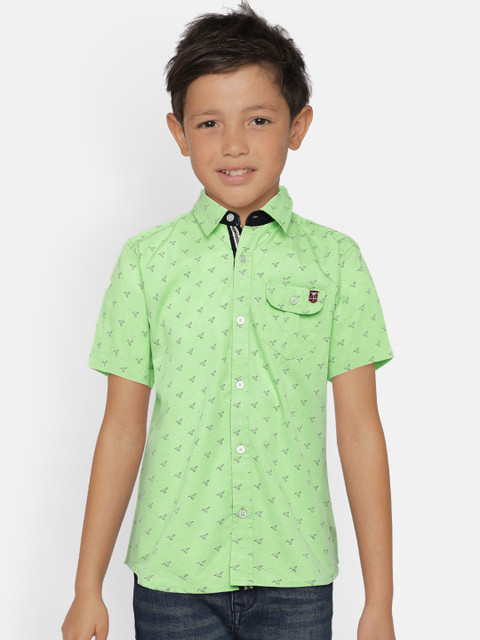 

Palm Tree Boys Green Regular Fit Printed Casual Shirt