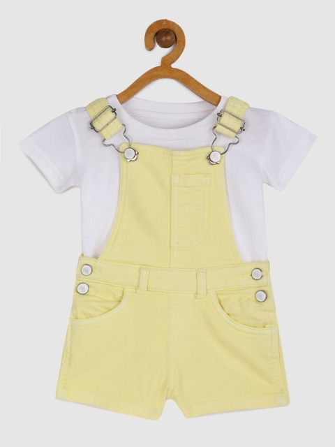 

Gini and Jony Girls White & Yellow Dungaree Set
