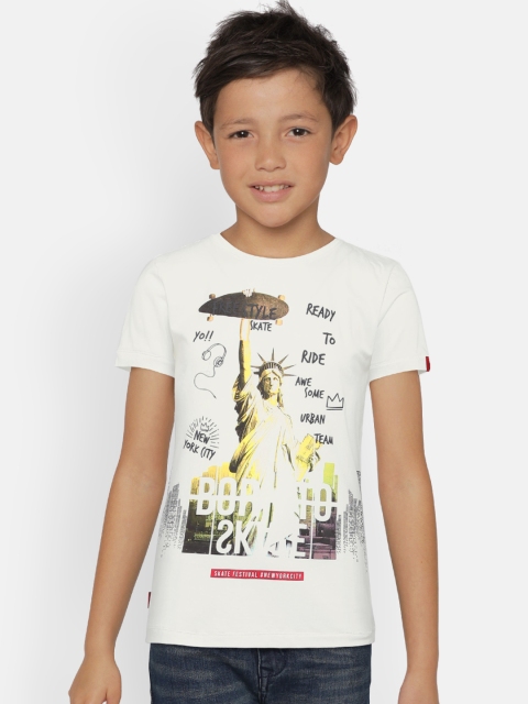 

Gini and Jony Boys White Printed Round Neck T-shirt