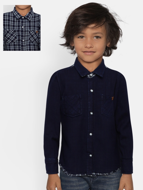 

Gini and Jony Boys Navy Blue Regular Fit Checked Reversible Casual Shirt