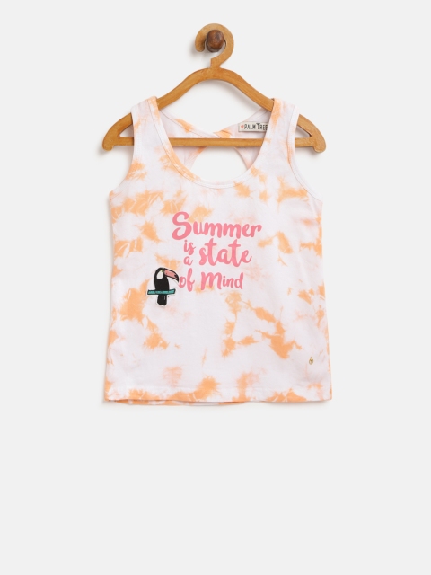 

Palm Tree Girls Peach-Coloured & White Printed Styled Back Top