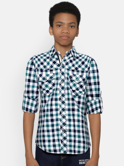

Palm Tree Boys White & Blue Regular Fit Checked Casual Shirt