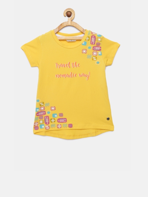 

Gini and Jony Girls Yellow Printed Round Neck T-shirt