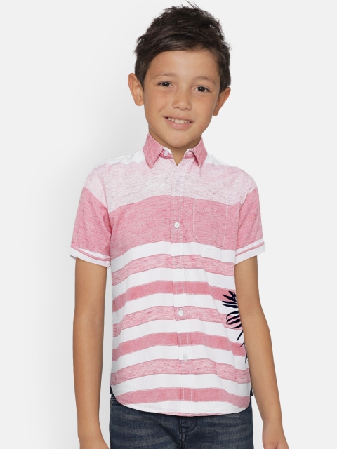 

Palm Tree Boys Pink Regular Fit Striped Casual Shirt