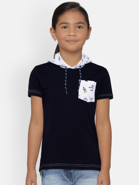 

Gini and Jony Girls Black Solid Hood T-shirt