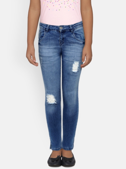 

Palm Tree Girls Blue Slim Fit Mid-Rise Mildly Distressed Jeans