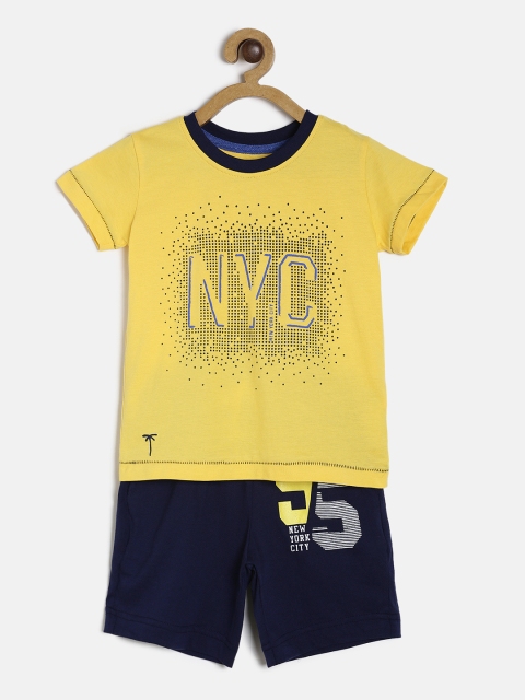

Palm Tree Boys Yellow & Navy Blue Printed T-shirt with Shorts