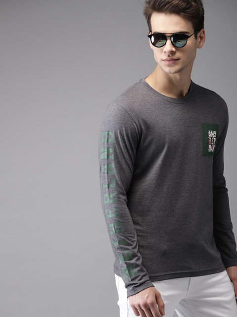 

Moda Rapido Men Grey Solid T-shirt