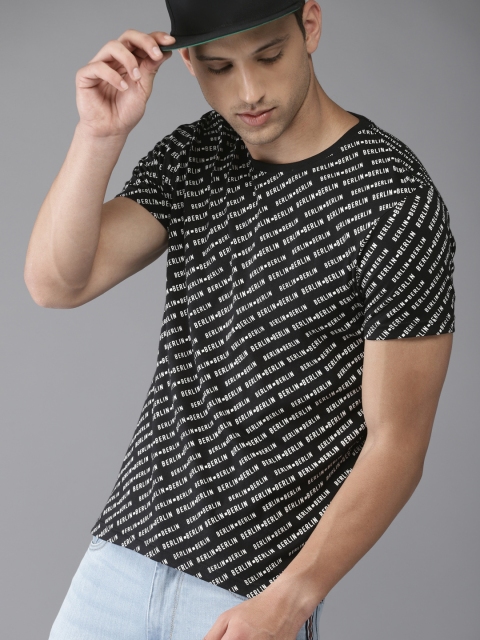 

Moda Rapido Men Black Printed Round Neck T-shirt