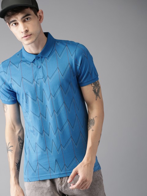 

Moda Rapido Men Blue Printed Polo Collar T-shirt