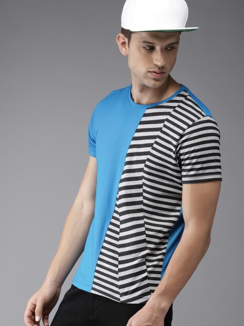 

Moda Rapido Men Blue & Black Striped Round Neck T-shirt