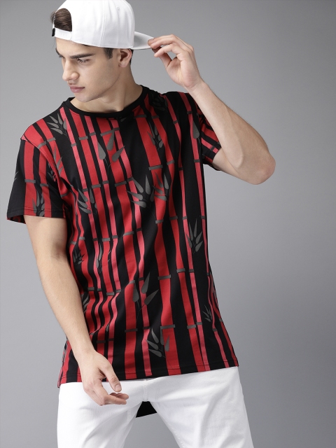 

Moda Rapido Men Red Black Striped Round Neck Pure Cotton T-shirt