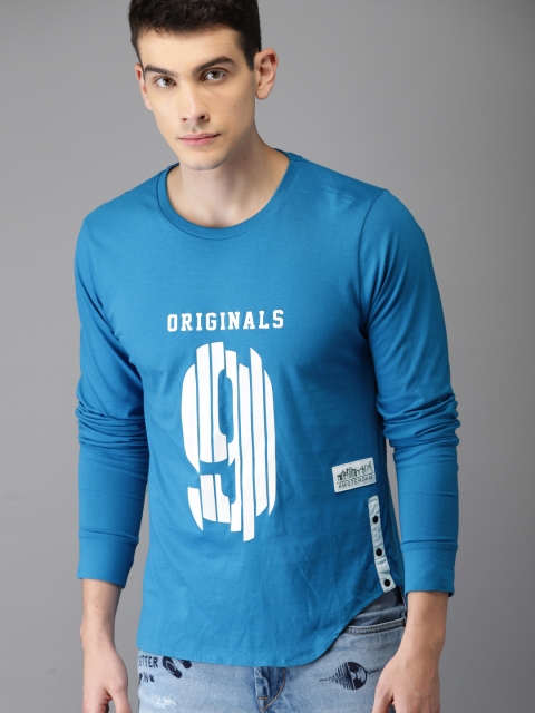

Moda Rapido Men Blue & White Printed Round Neck T-shirt