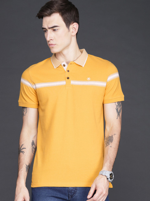 

WROGN Men Mustard Yellow Solid Polo Collar T-shirt