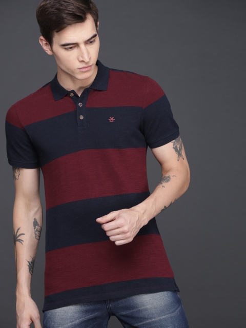 

WROGN Men Maroon Striped Polo Collar T-shirt