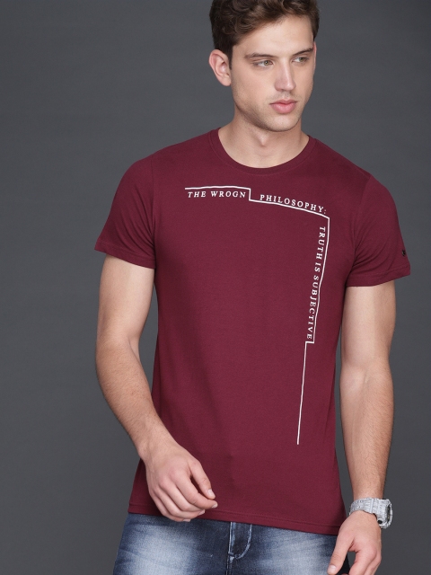 

WROGN Men Maroon Printed Slim Fit Round Neck T-shirt