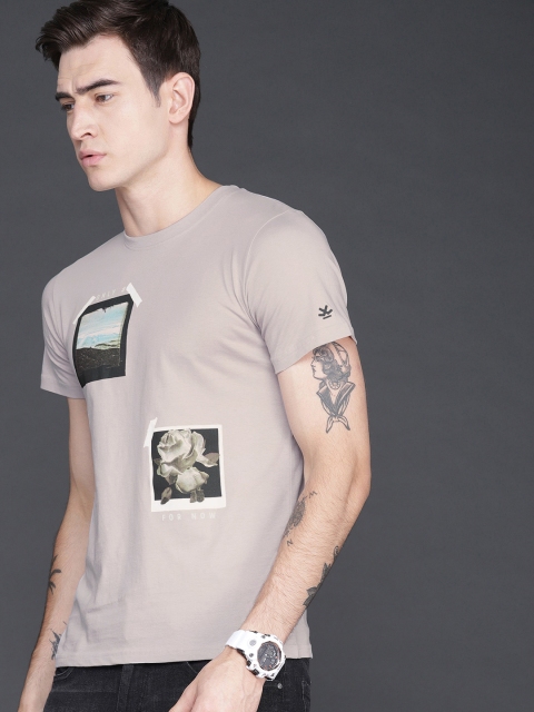 

WROGN Men Grey Printed Round Neck T-shirt