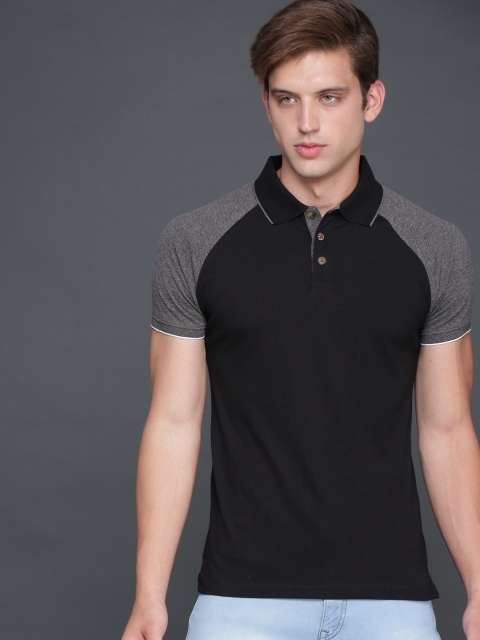 

WROGN Men Black Solid Polo Collar T-shirt