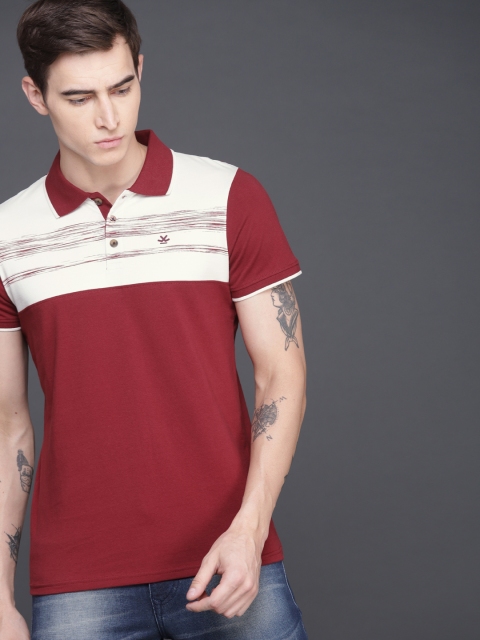 

WROGN Men Maroon Printed Polo Collar T-shirt