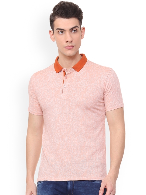 

V Dot Men Pink Self Design Polo Collar Pure Cotton T-shirt