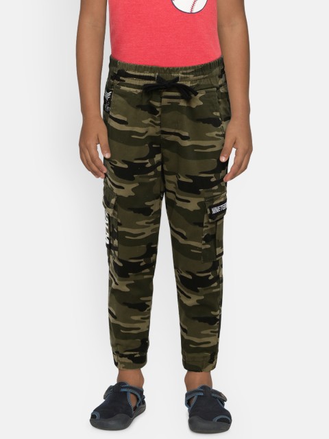 

Palm Tree Boys Olive Green Regular Fit Printed Cargo Trousers