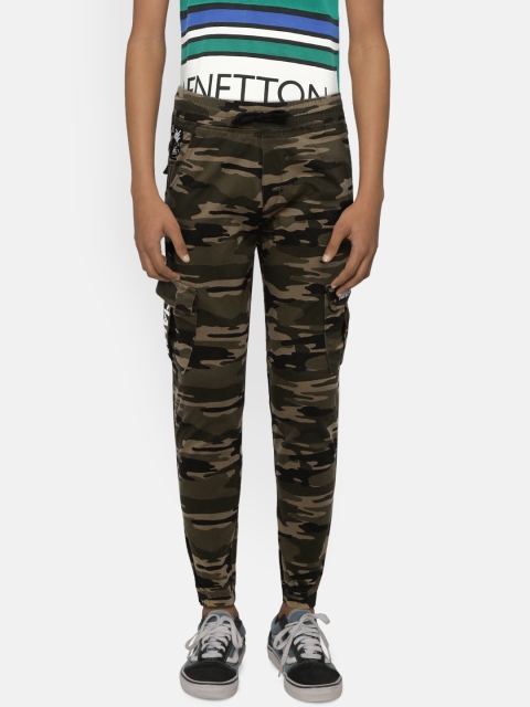 

Palm Tree Boys Olive Green Regular Fit Printed Cargos