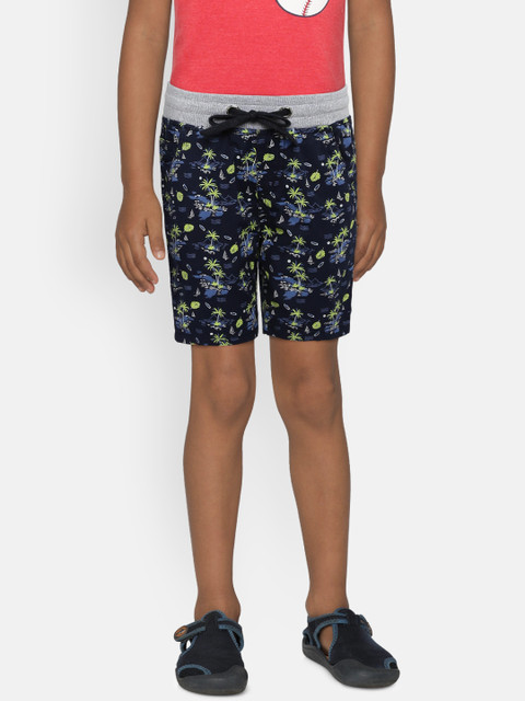 

Palm Tree Boys Navy Blue Printed Regular Fit Shorts