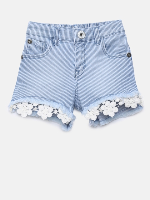 

Palm Tree Girls Blue Slim Fit Striped Denim Shorts