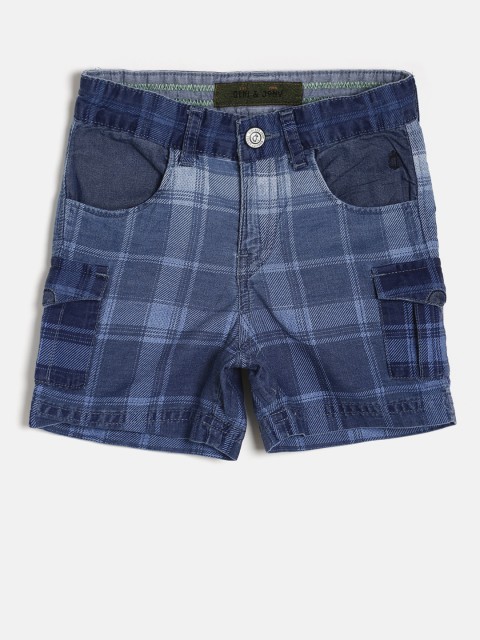 

Gini and Jony Boys Navy Blue Checked Regular Fit Regular Shorts