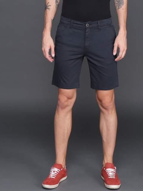 

WROGN Men Navy Blue Solid Slim Fit Chino Shorts