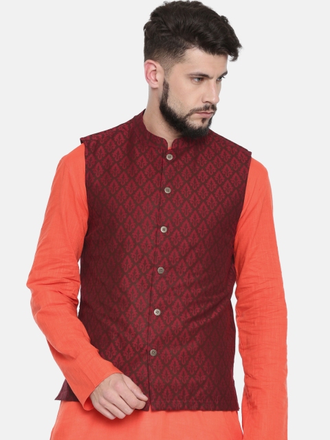 

Melange by Lifestyle Maroon Printed Nehru Jacket