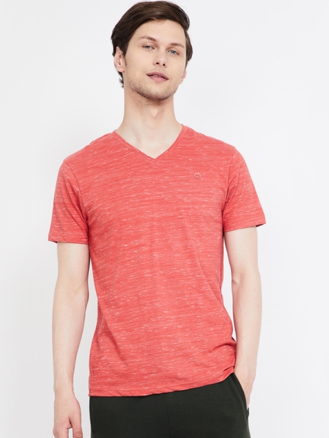 

Bossini Men Coral Pink Solid V-Neck T-shirt