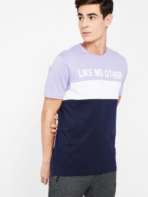 

Kappa Men Lavender & Navy Blue Colourblocked Round Neck T-shirt