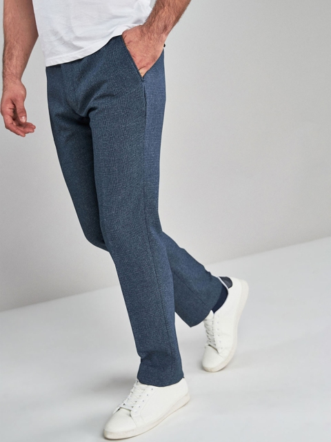

next Men Blue Regular Fit Self Design Regular Trousers