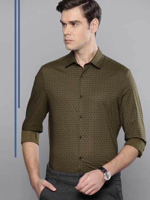 

Louis Philippe Ath.Work Men Olive Green Super Slim Fit Printed Formal Shirt