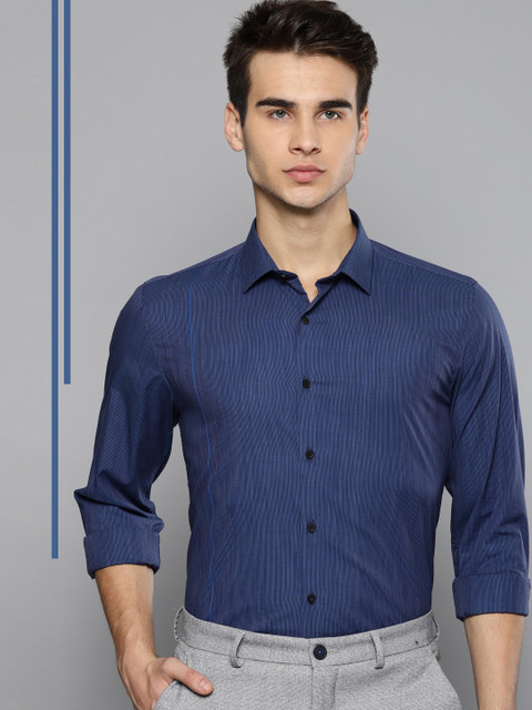 

Louis Philippe Ath.Work Men Blue Super Slim Fit Striped Smart Casual Shirt