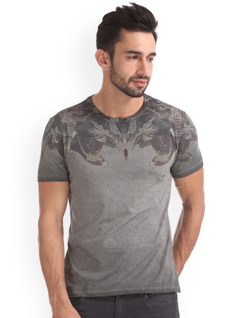 

Ed Hardy Men Grey Printed Round Neck Pure Cotton T-shirt