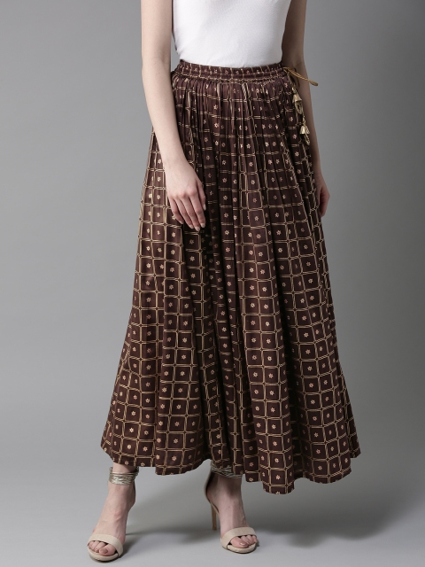 

Moda Rapido Women Coffee Brown & Golden Maxi Flared Skirt
