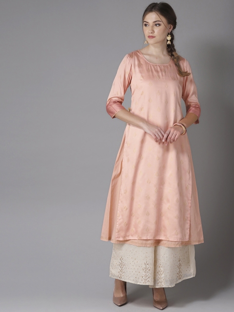 

Moda Rapido Women Peach-Coloured & Golden Printed Layered A-Line Kurta