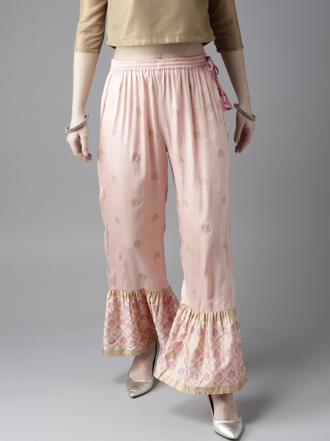 

Moda Rapido Women Peach-Coloured & Golden Printed Wide Leg Sharara