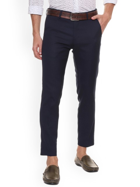

Allen Solly Men Navy Blue Slim Fit Cropped Solid Regular Trousers