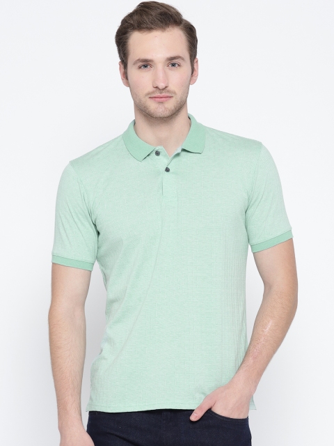 Peter England Casuals Men Green Self Design Polo Collar T-shirt