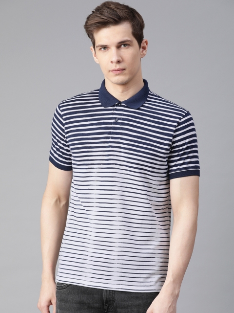 

Peter England Casuals Men Navy Blue & White Striped Polo Collar T-shirt