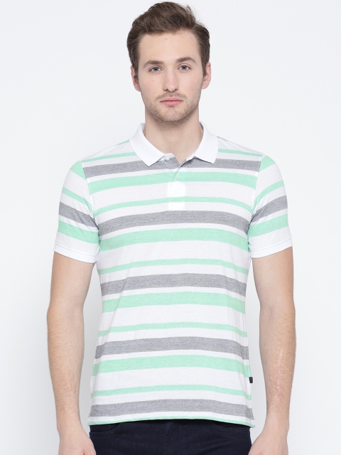 

Peter England Casuals Men Green & White Striped Polo Collar T-shirt