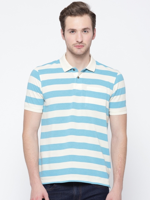 

Peter England Casuals Men Blue & Off-White Striped Polo Collar T-shirt