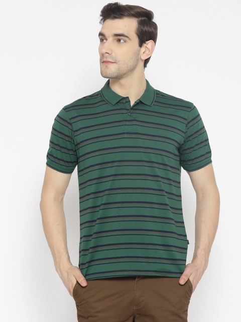 

Peter England Casuals Men Green Striped Polo Collar T-shirt