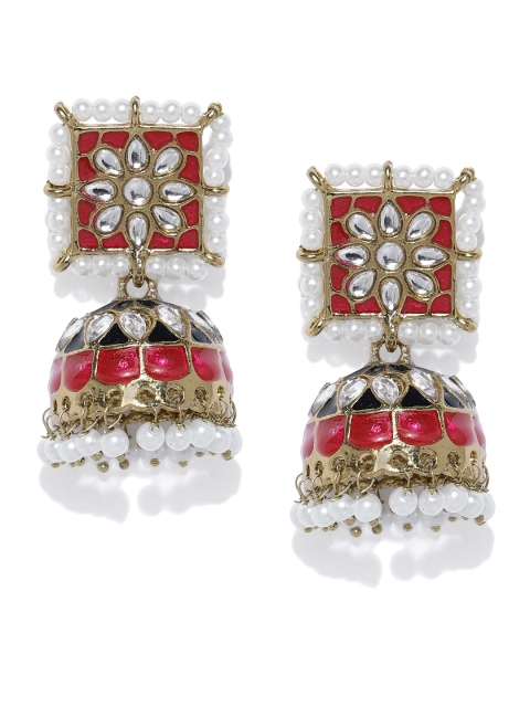 

Fida Gold-Toned & Red Dome Shaped Jhumkas