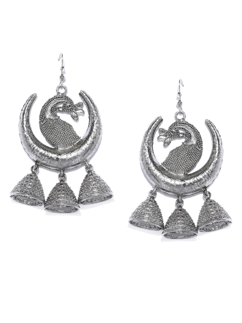 

Fida Silver-Toned Dome Shaped Jhumkas